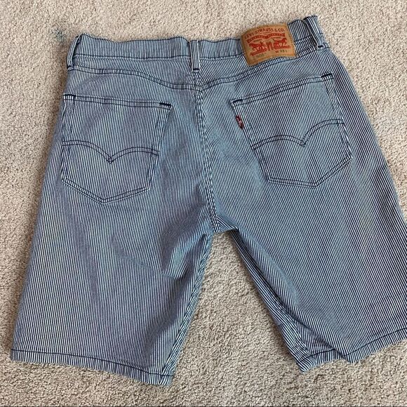Levi’s 505 navy blue white striped denim shorts Sz 33 - Picture 1 of 9